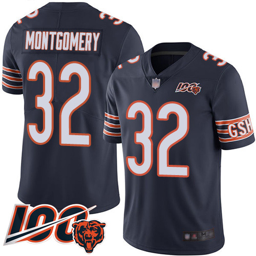 Chicago Bears Limited Navy Blue Men David Montgomery Home Jersey NFL Football 32 100th Season